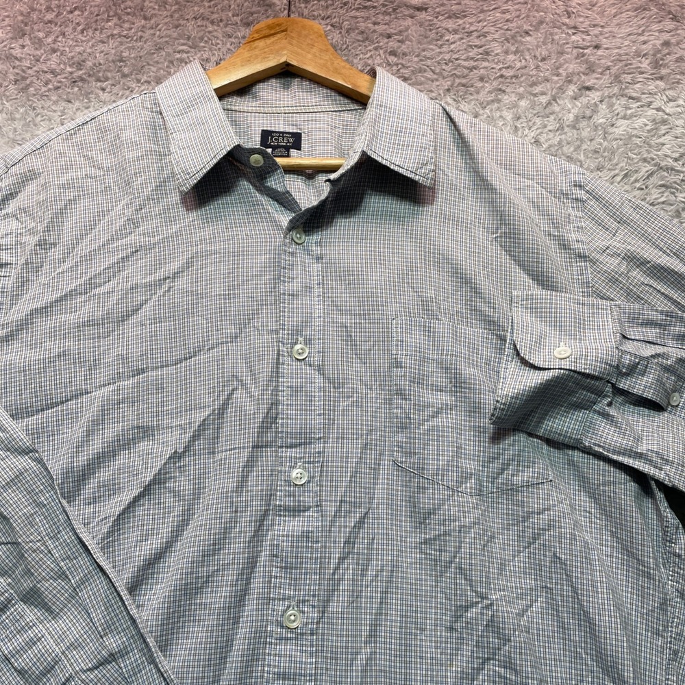 J.Crew Mens 16H/34 120s 2Ply Cotton Blue White Micro Check Button Down Shirt
